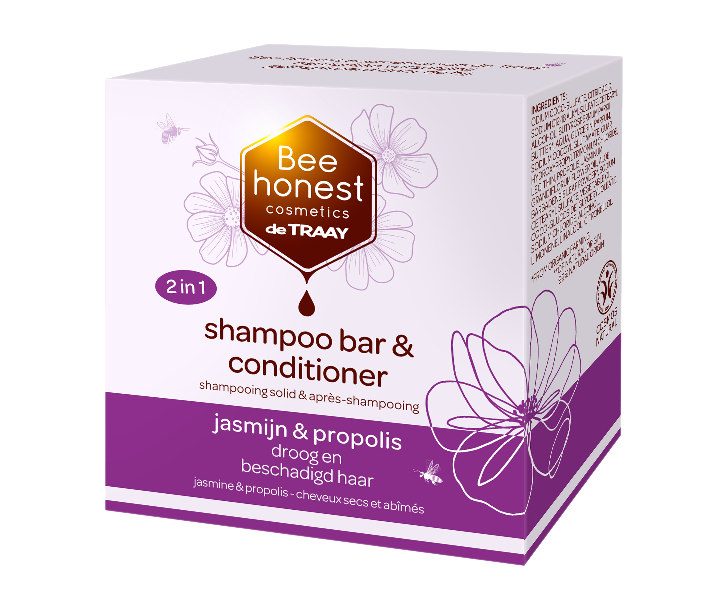 Bee Honest Shampoo bar & conditioner jasmijn & propolis 2in1 80g