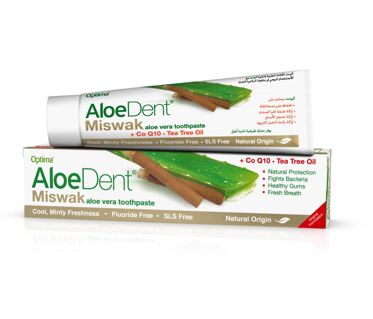 Natuurlijke bescherming voor uw tanden en tandvlees dankzij de toevoeging van Miswak, Tea Tree, Aloë Vera en Co Q10.