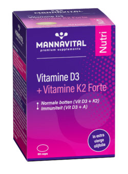 Vitamine D3 + Vitamine K2 Forte - 90 caps - immuniteit en botten - Mannavital